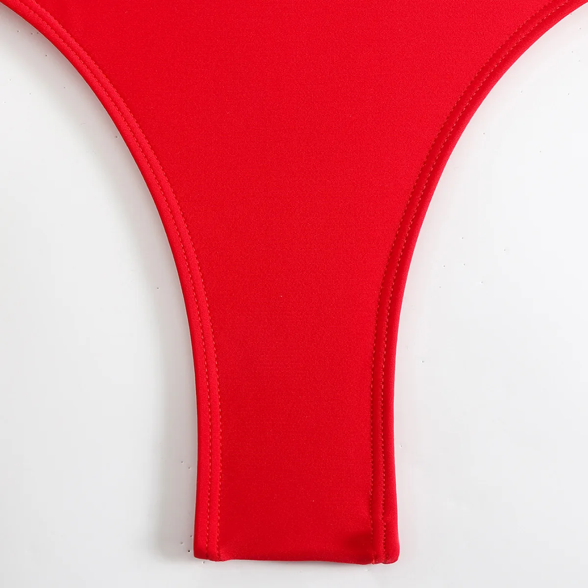 赤いセクシーなホルターネックVネックワンピース水着、ギャザー入りバックハイカット水着、ボディスーツビーチウェア、2025年夏休み