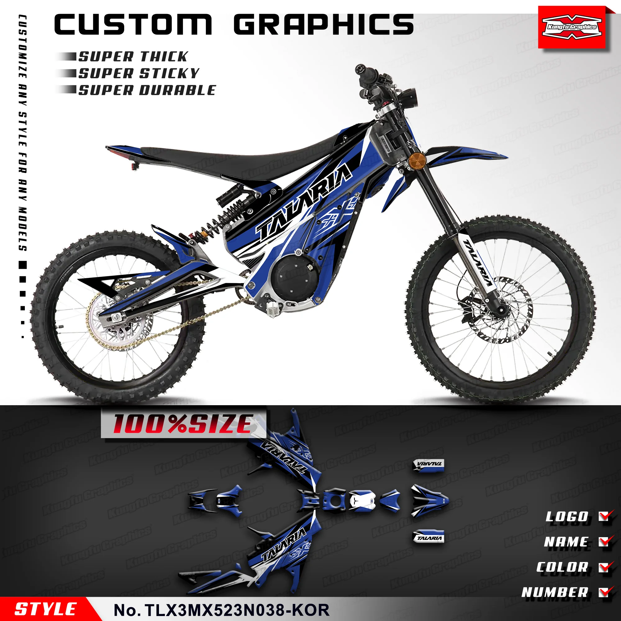 

KUNGFU GRAPHICS Adhesive Sticker Wrap Design for TALARIA X3 XXX Electric Dirt Bike, Rebuilding, TLX3MX523N038-KOR