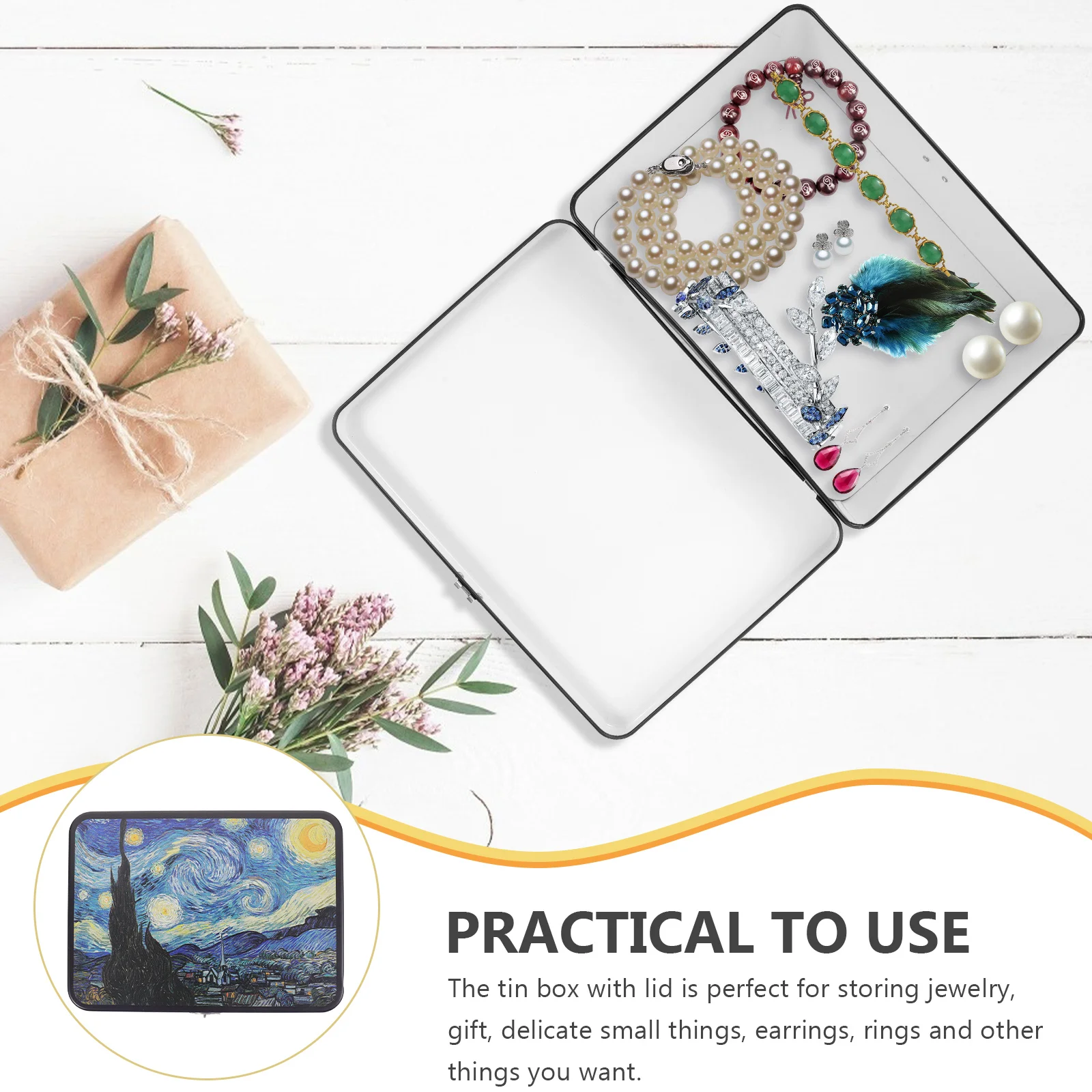 

Tinplate Trinket Box with Lock Compact Metal Storage Tin for Jewelry Coins Cards Decorative Keepsake Container Lightweight