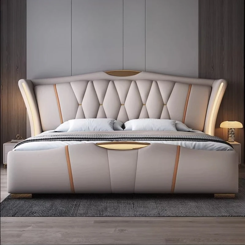 

Мебель для спальни Кожаный каркас кровати Современный простой 150x200 180x200 200x220 см Двуспальная кровать Светлый роскошный мягкий каркас кровати