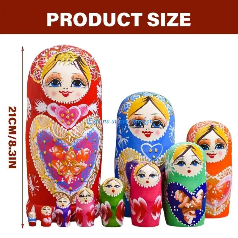 090b boneca russa matryoshka conjunto 10 bonecas empilháveis ​​crianças mão olho coordenação artesanal babushka brinquedo