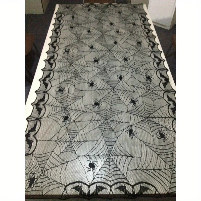 120x240cm Halloween Black Lace Tablecloth Spider Web Skull Table Runner Dinner Table Cover Haunted House Party Decor
