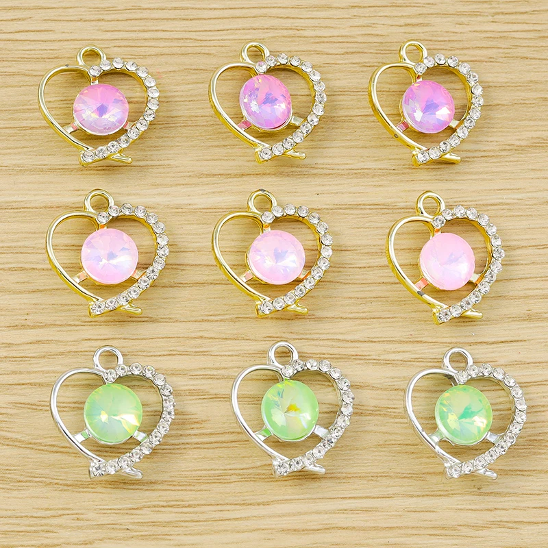 10 Stück Niedliche Kristall-Metall-Herzanhänger für die Herstellung von Ohrringen, Halsketten, Armbändern, DIY-Bastelarbeiten und Schmuckzubehör – Detail 12