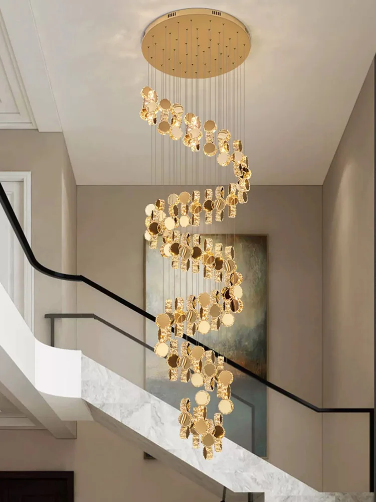 modern gold crystal lustres para escadaria lampada pingente led designer de interiores sala villa restaurante sotao 01