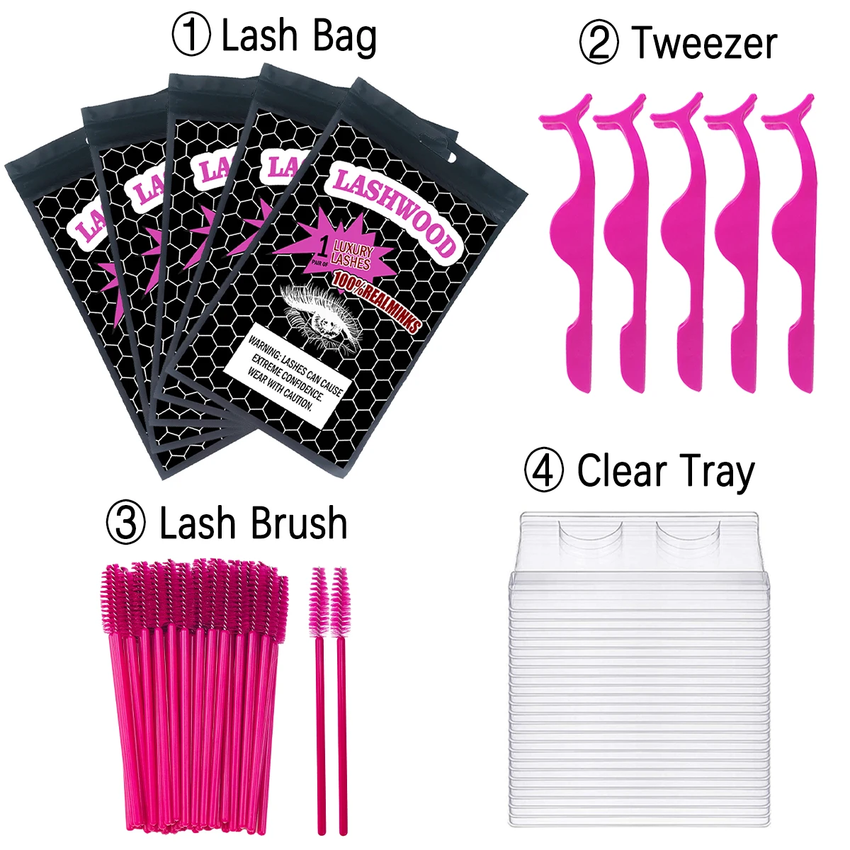 Lashwood Bag Package Sets Zip Lock Lash Packaging Resealable Eyelashes Case Pouch Cosmetic Box For Travel Salon Custom Logo