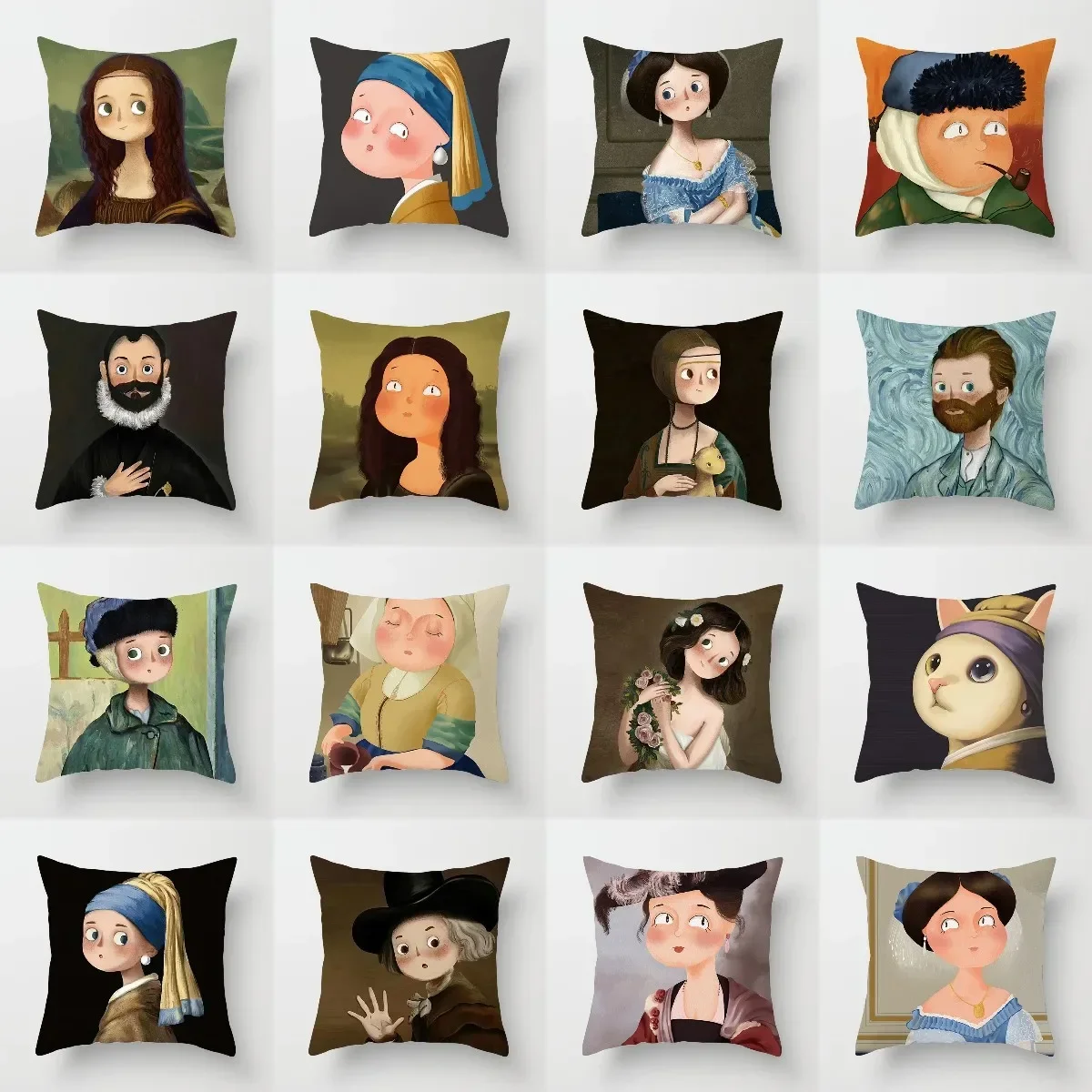 

Creative Cartoon Oil Painting Mona Lisa Van Gogh Cushion Cover Portrait Painting Throw Pillow Case Cojines Decorativos Para Sofa