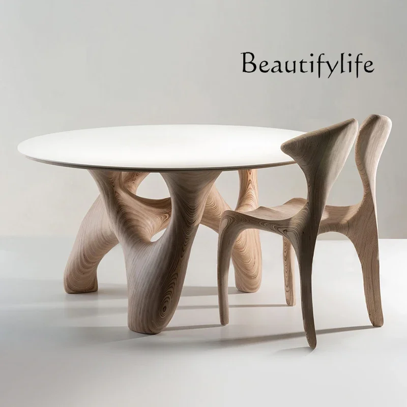 X40 Tasteful, High-end Medieval Solid Wood Dining Table Dining Chair Combination Household Round Table Nordic High-end Dining Ta