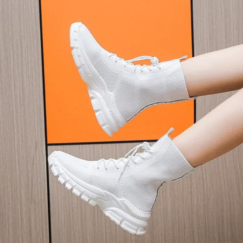 2022 Autumn Winter New Couple Socks Shoes Women Thick-soled Casual Large Size Net Red Knitted Short Boots Women Botas De Mujer