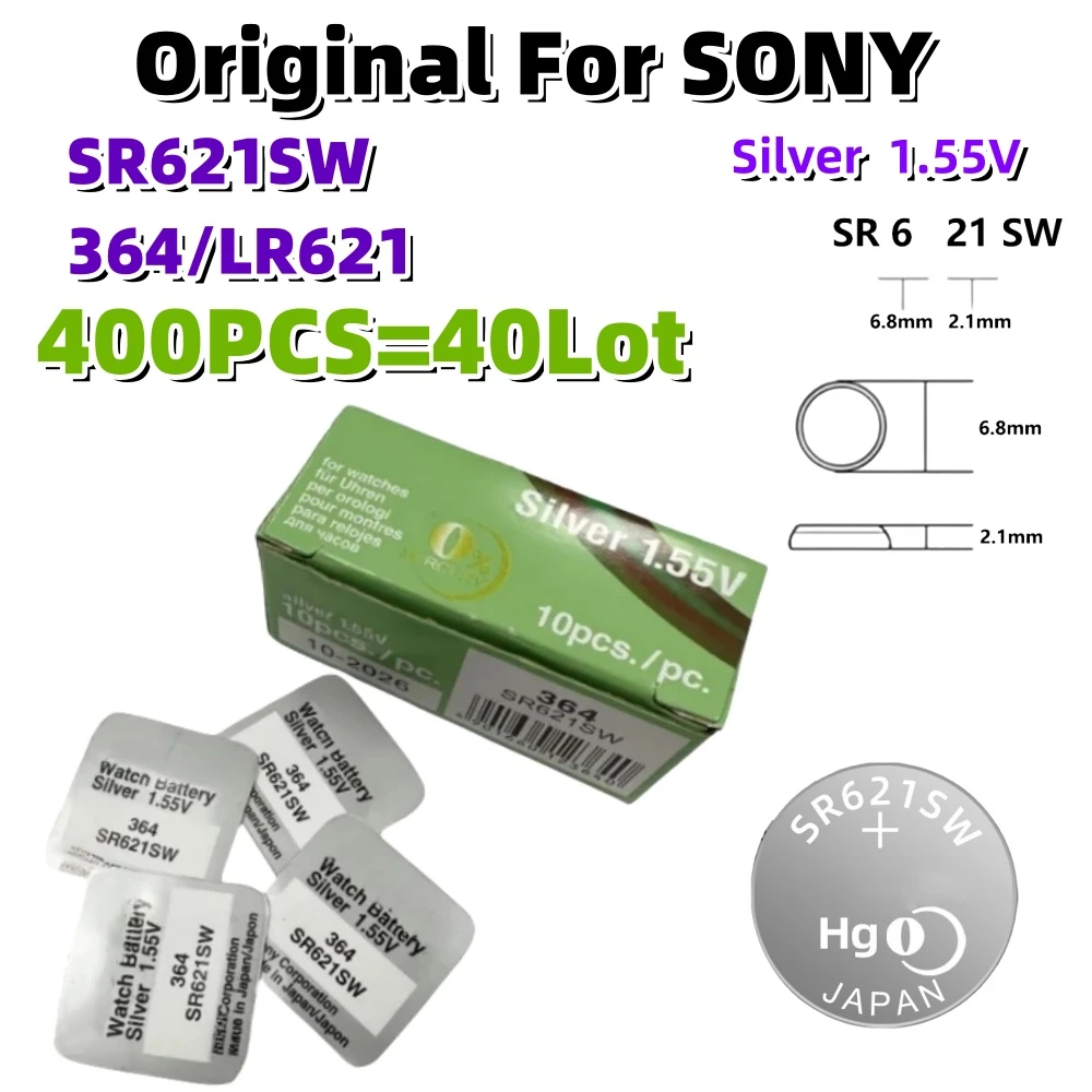 

400 шт. оригинальный кнопочный Аккумулятор для SONY AG1 LR621 364 164 531 SR621 SR621SW SR60 CX60, батарейка для часов, игрушек, пульт дистанционного управления, батарейка для монет