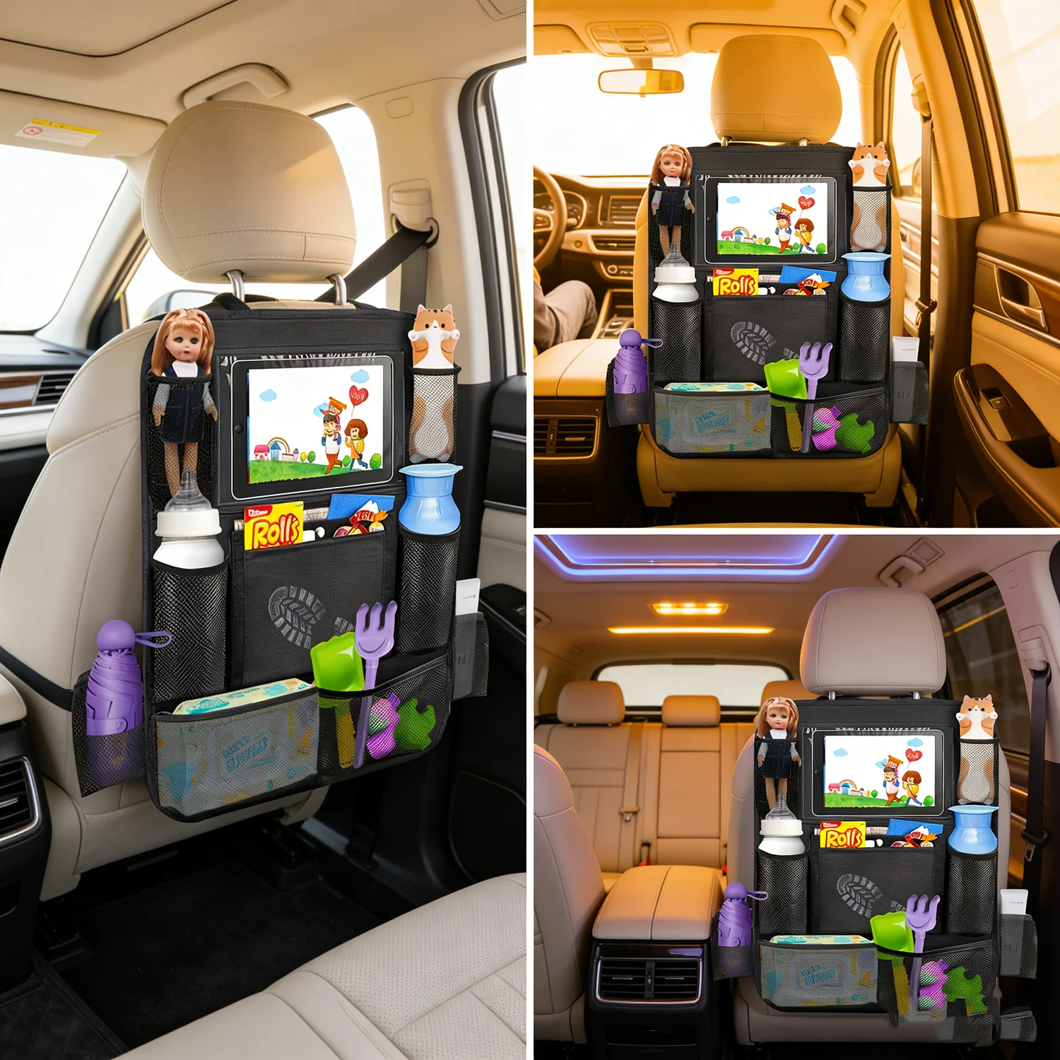 1pc-Car Seat Organizer Multifunctional Oxford Fabric Car Back Multi Pocket Storage Bag with Tablet Holder Protector for Kids