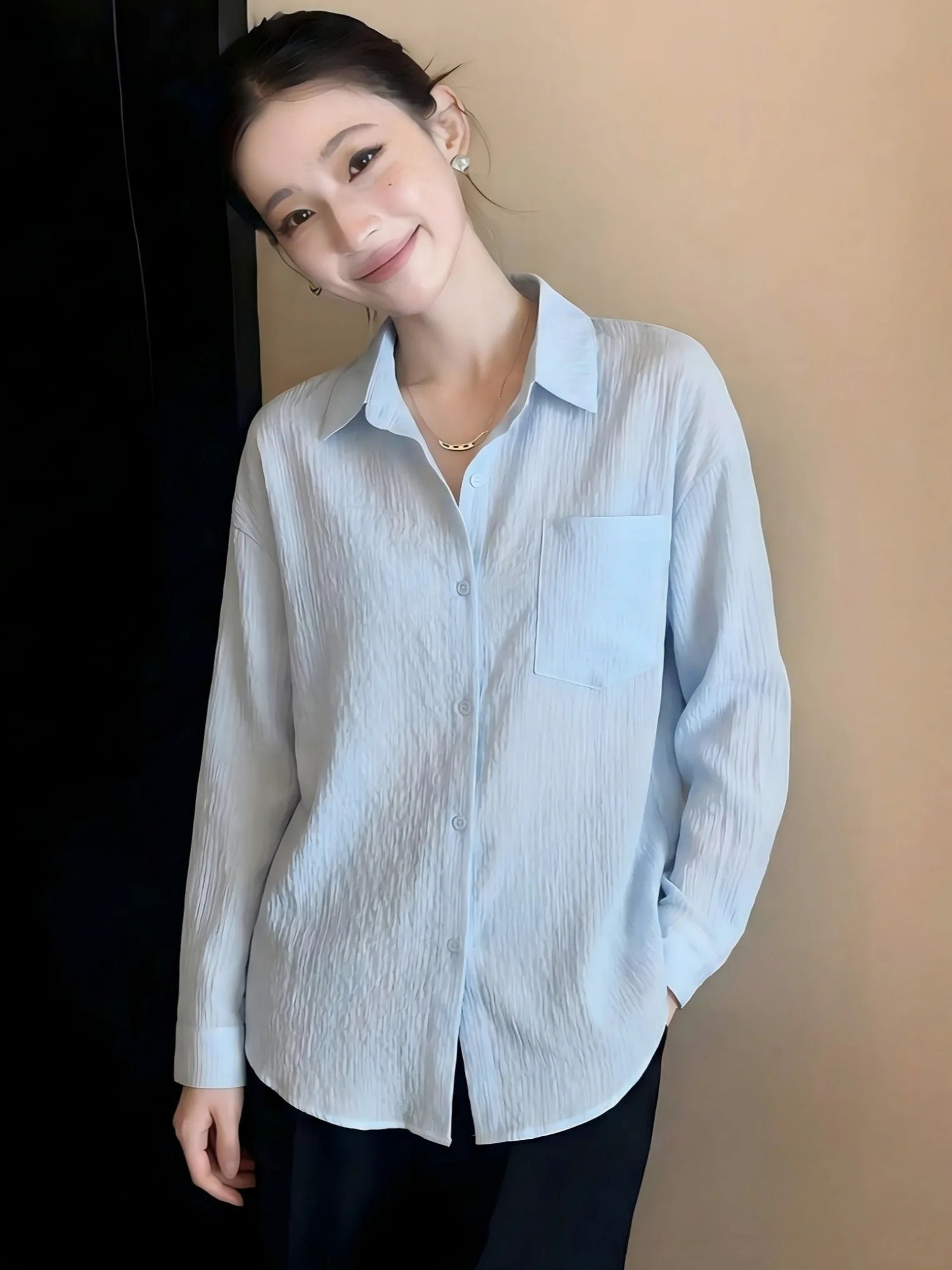 

plus Size Summer Fashion Korean Style Sun Protection Loose Slimming Women's Shirt Casual Versatile Long Sleeve Casual Shirt