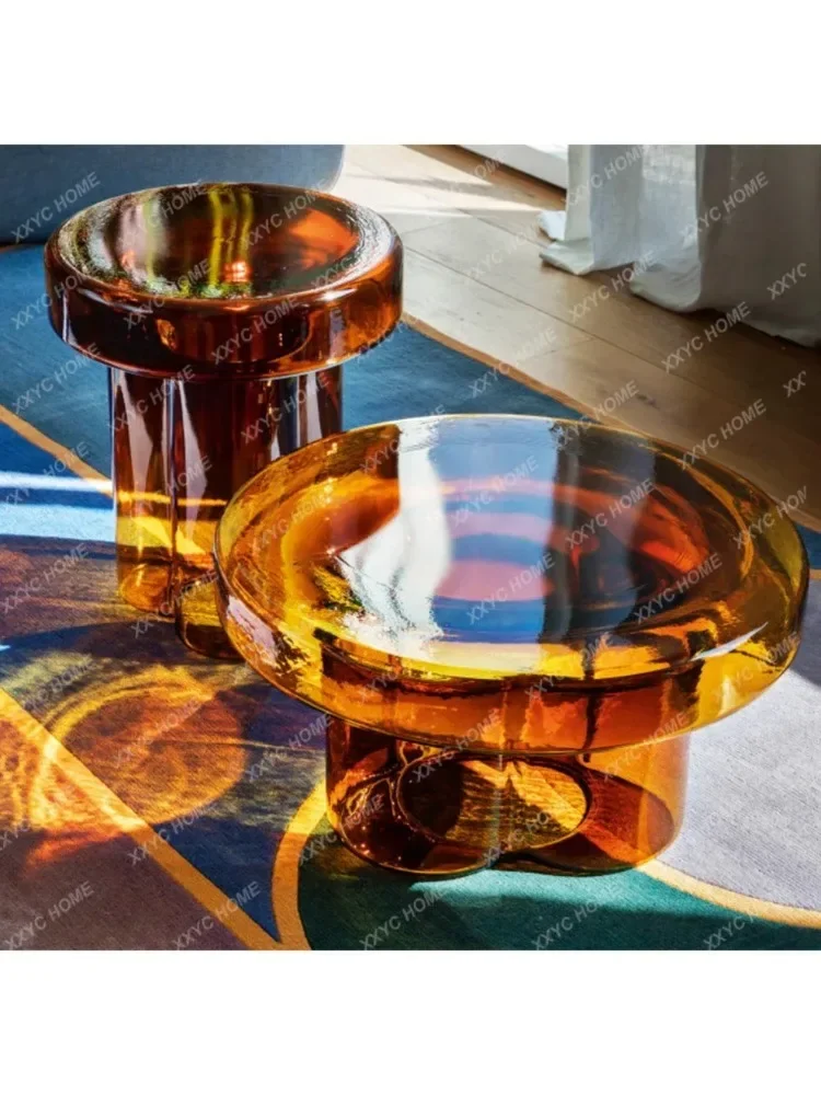 Light Luxury Soda Coffee Table Art Glass Small Apartment  Room Furniture Simple Modern Circle and Creative Combined Tea Table