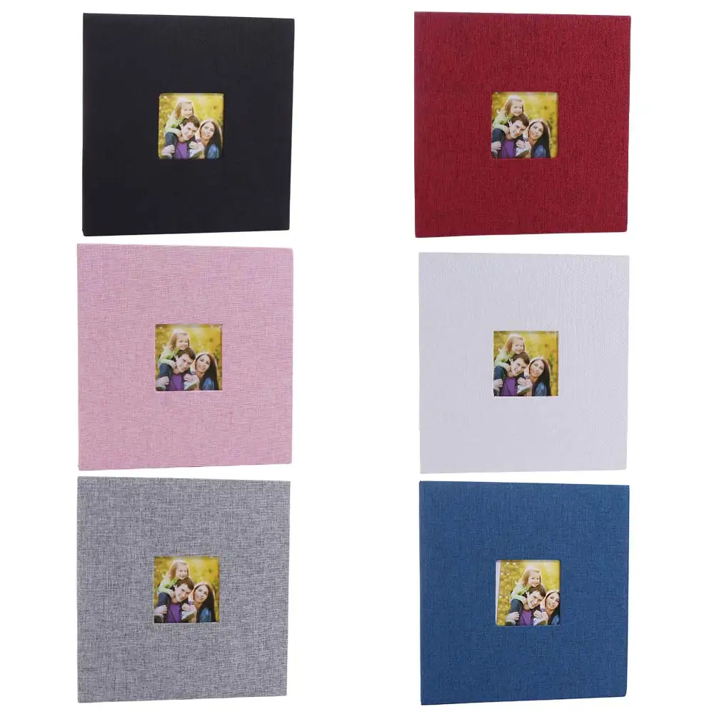 Linen Cover Self Adhesive Photo Album Large Capacity Square Photobook Album with Window 20 Sheets Scrapbook Anniversary