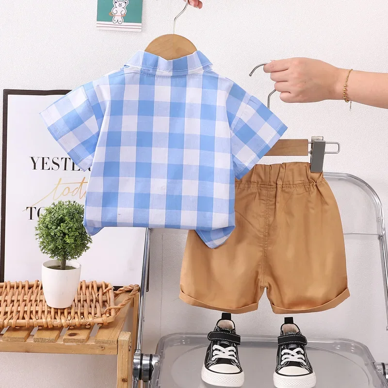

New Summer Baby Clothes Suit Children Boys Plaid Shirt Shorts 2Pcs/Sets Infant Clothing Toddler Casual Costume Kids Tracksuits