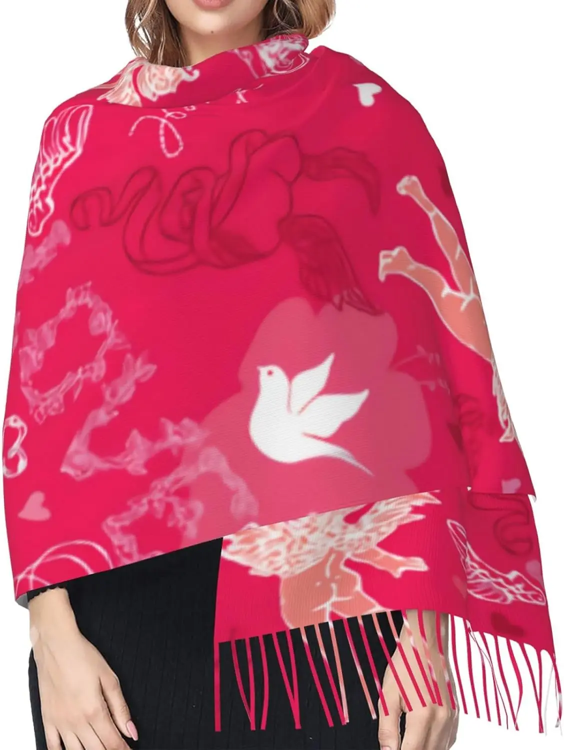 ارتفع اللون القلب عيد الحب الحب الكشمير هامش وشاح الخريف والشتاء الأوشحة الحريرية للسفر عطلة ديكور الحفلات