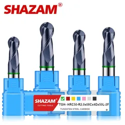 SHAZAM TGH-HRC50 2-Flute Tungsten Steel Carbide Color Circle Ball Nose End Mill For CNC Mechanical Machining Milling Cutter Tool