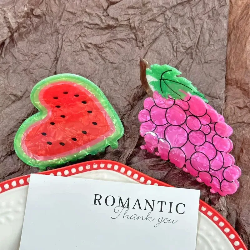 

Модные большие заколки для волос в виде фруктов: новые летние акриловые заколки с узором арбуза и винограда, милые аксессуары для укладки волос для девочек