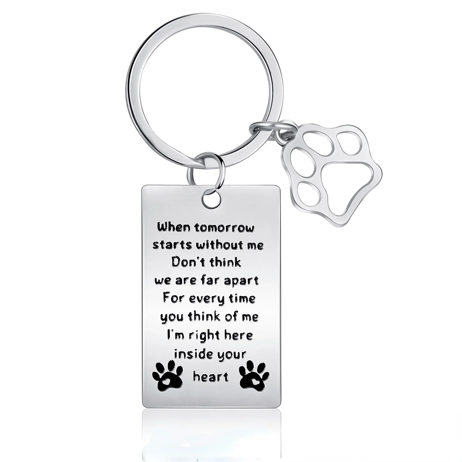 Hot Pet Cat Dog Memorial Gift Keychain Pendant  Paws When Tomorrow Starts Without Me Key Chain Keyring Pet Loss Gift