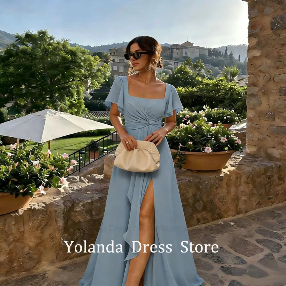 

Элегантное шифоновое платье Yolanda для мамы невесты/подружки невесты 2026 года, плиссированное, А-силуэт, вечернее, с разрезом