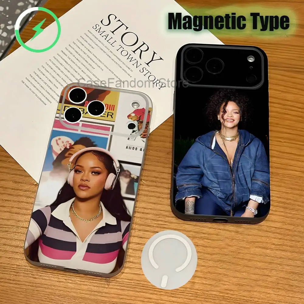 

Singer R-Rihanna Magnetic Wireless Charging Transparent White Phone Case For iPhone 17,16,15,14,13,12,11,Pro,Max,Plus