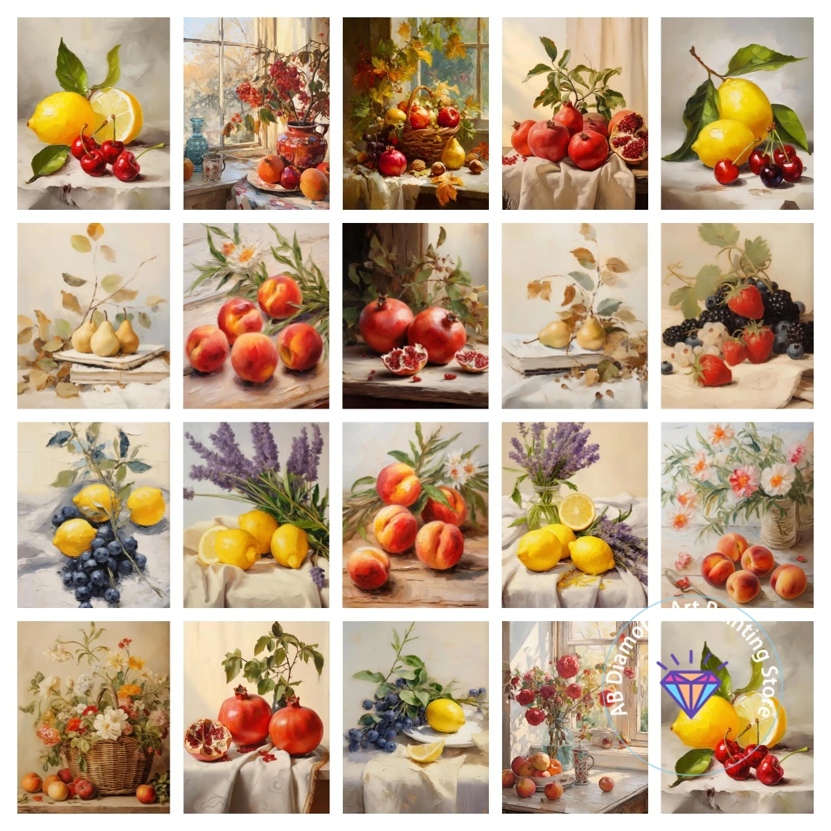 

Retro Lemon Strawberry Fruit AB Diamond Painting Kit 5D DIY Diamond Embroidery Cross Handmade Art Gift Crafts Home Decoration