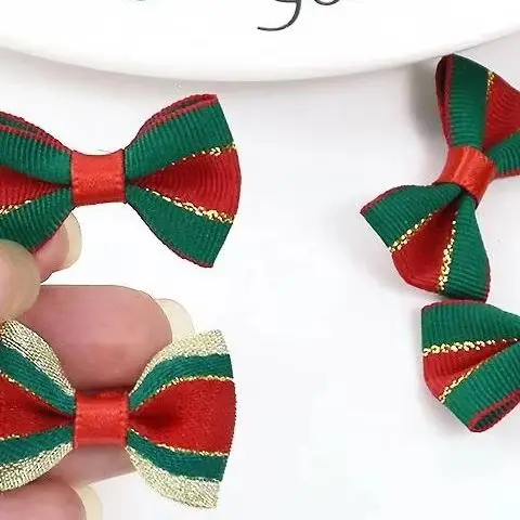 10 Stück handgefertigte Weihnachts-Satinband-Schleifen für DIY-Geschenkverpackungen, Haarschmuck und Heimdekoration, frohe Weihnachten