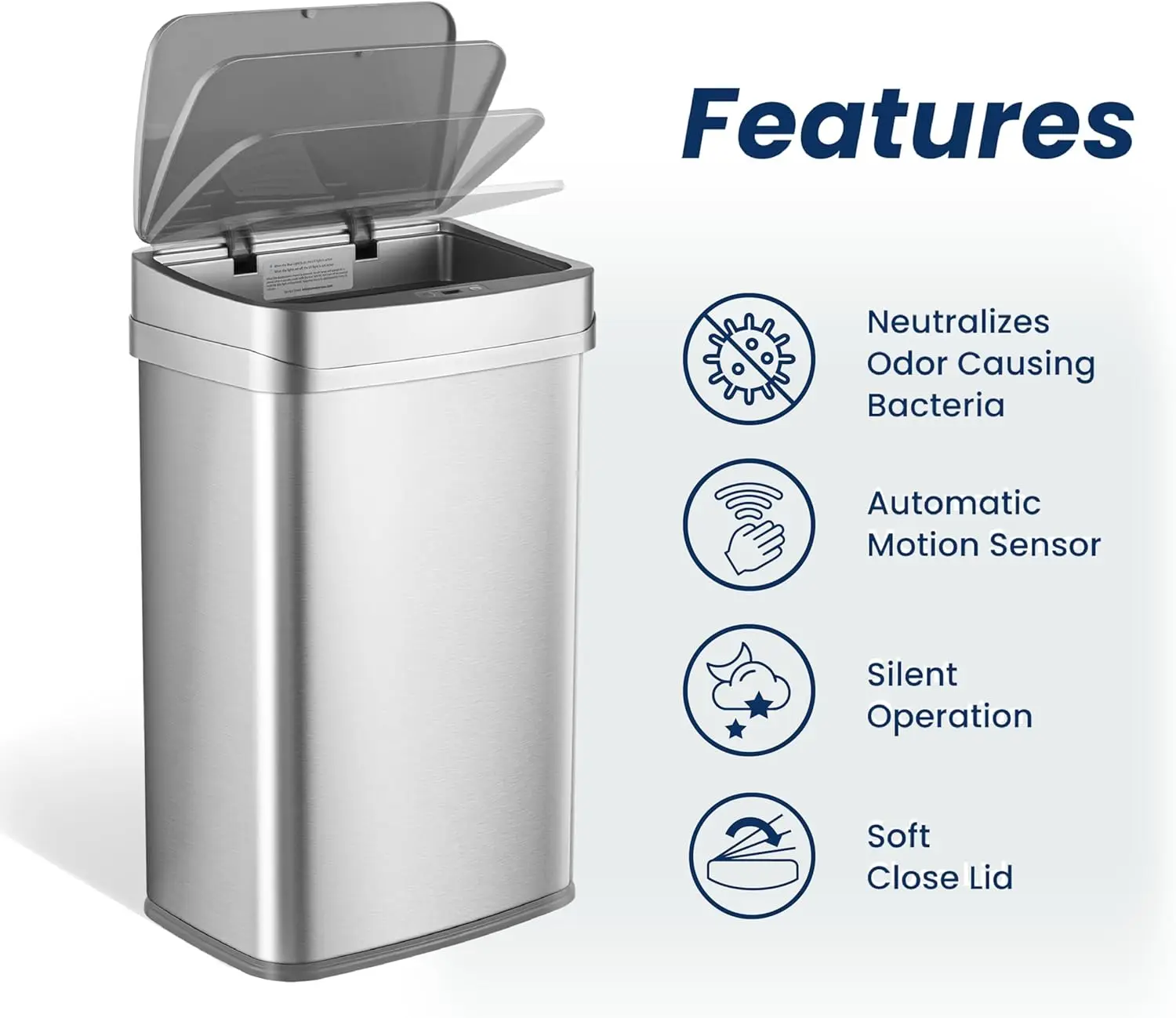 

Smart Trash Can, UV + Ozone Dual Purification, Odor Control Motion Sensor Garbage Bin, Universal Power Adapter,