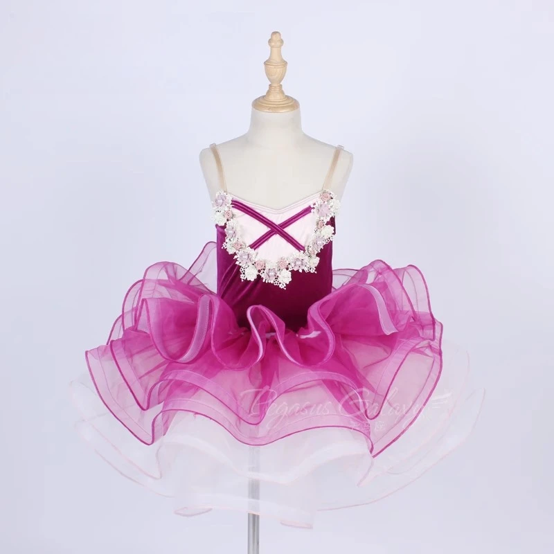 

Ballet Tutu Dress Girl Women 3D Floral Hand-sewn Bead Decoration Rose Red Suspender Dresses Adult Children Stage Shows Dancewear