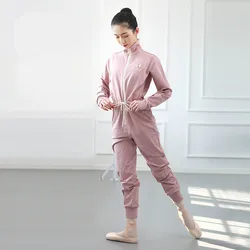 Pantaloni da riscaldamento per balletto giacca da ballo autunno inverno esercizi per il corpo per adulti Body tuta a maniche lunghe blu rosa Top da donna