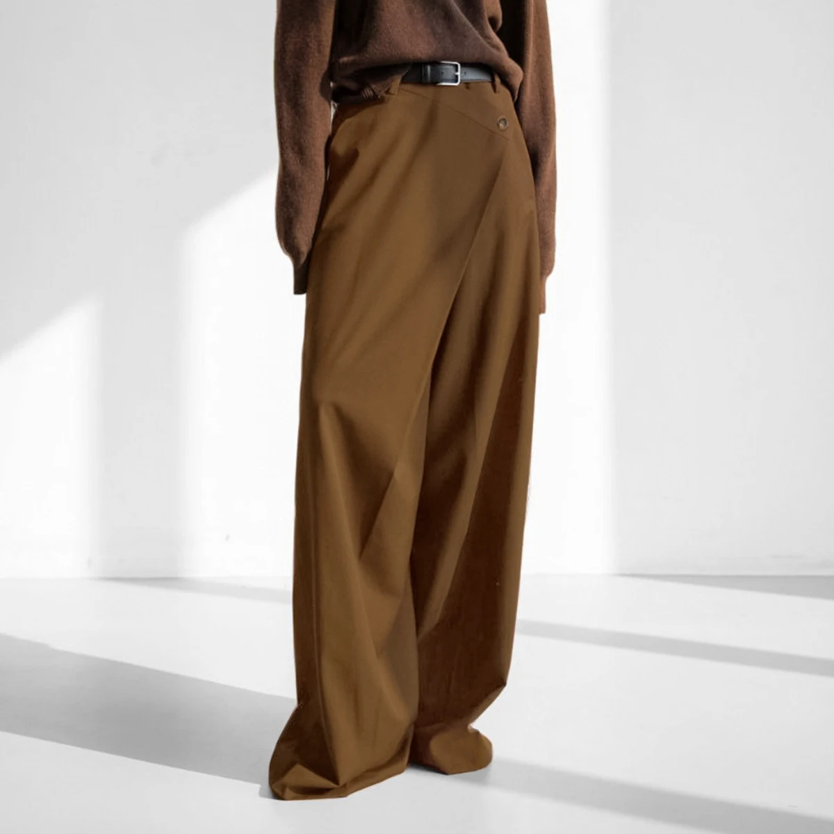 Asymmetric Diagonal Buckle Wide Leg Pants Women Autumn Korean Style Fashion Trousers Ofiice Lady Casual Long Pant Streetwear