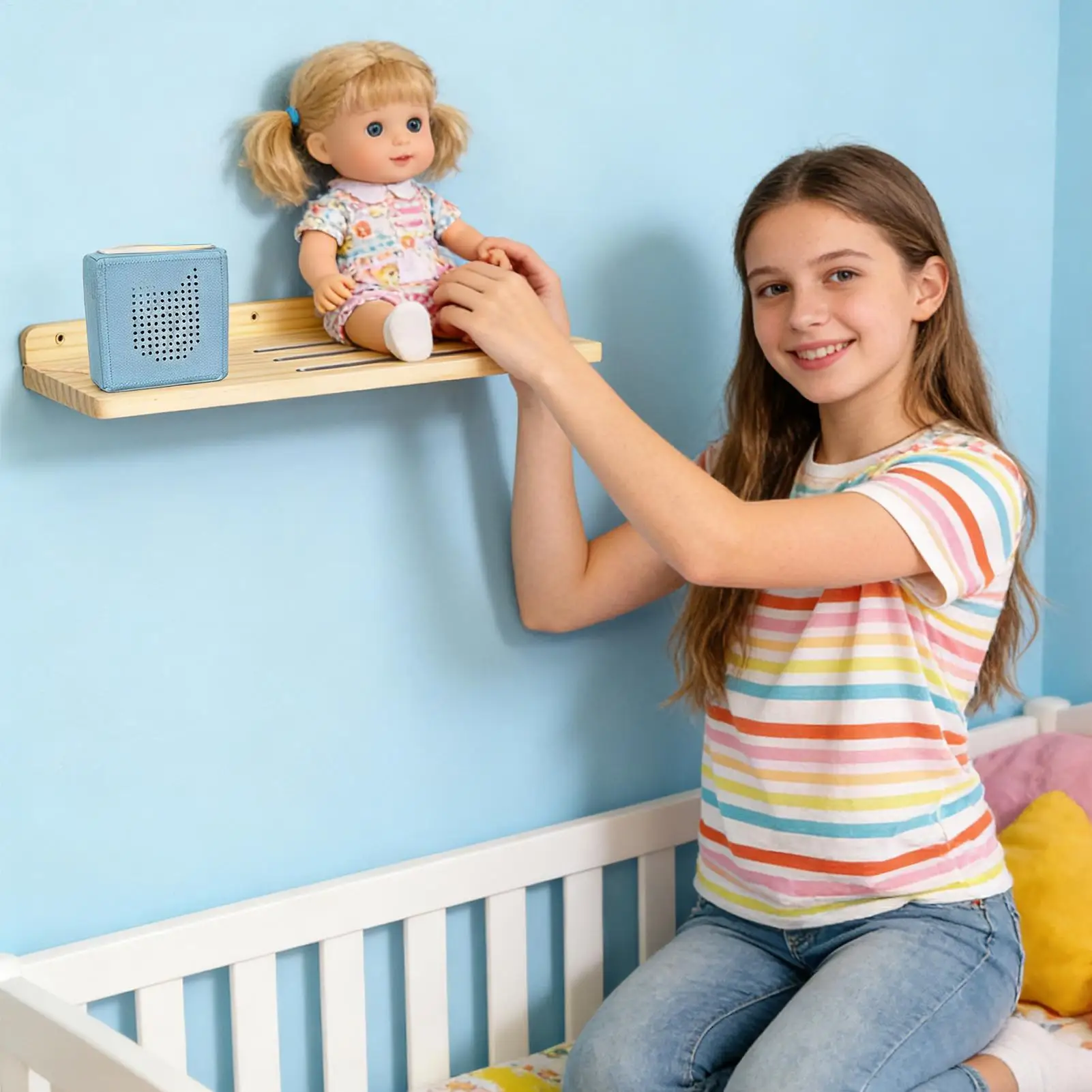 Floating Shelves Toy Storage Display With Metal Strips Hangable Shelves With Charging Station For Living Room Kitchen Workplace