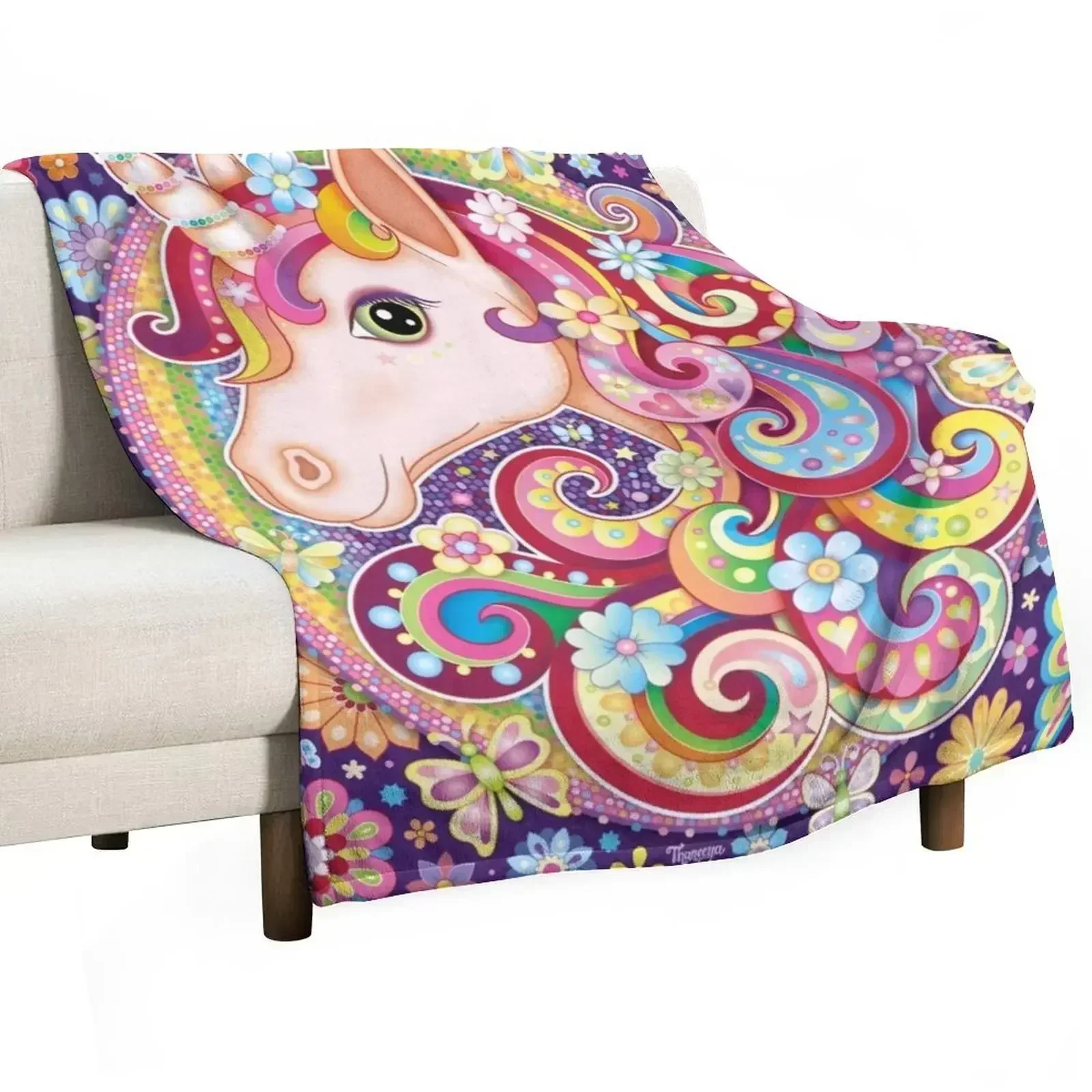 Unicorn Rainbow Art - Colorful Unicorn Art by Thaneeya McArdle Throw Blanket Furry Luxury Thicken Quilt Luxury Brand Blankets