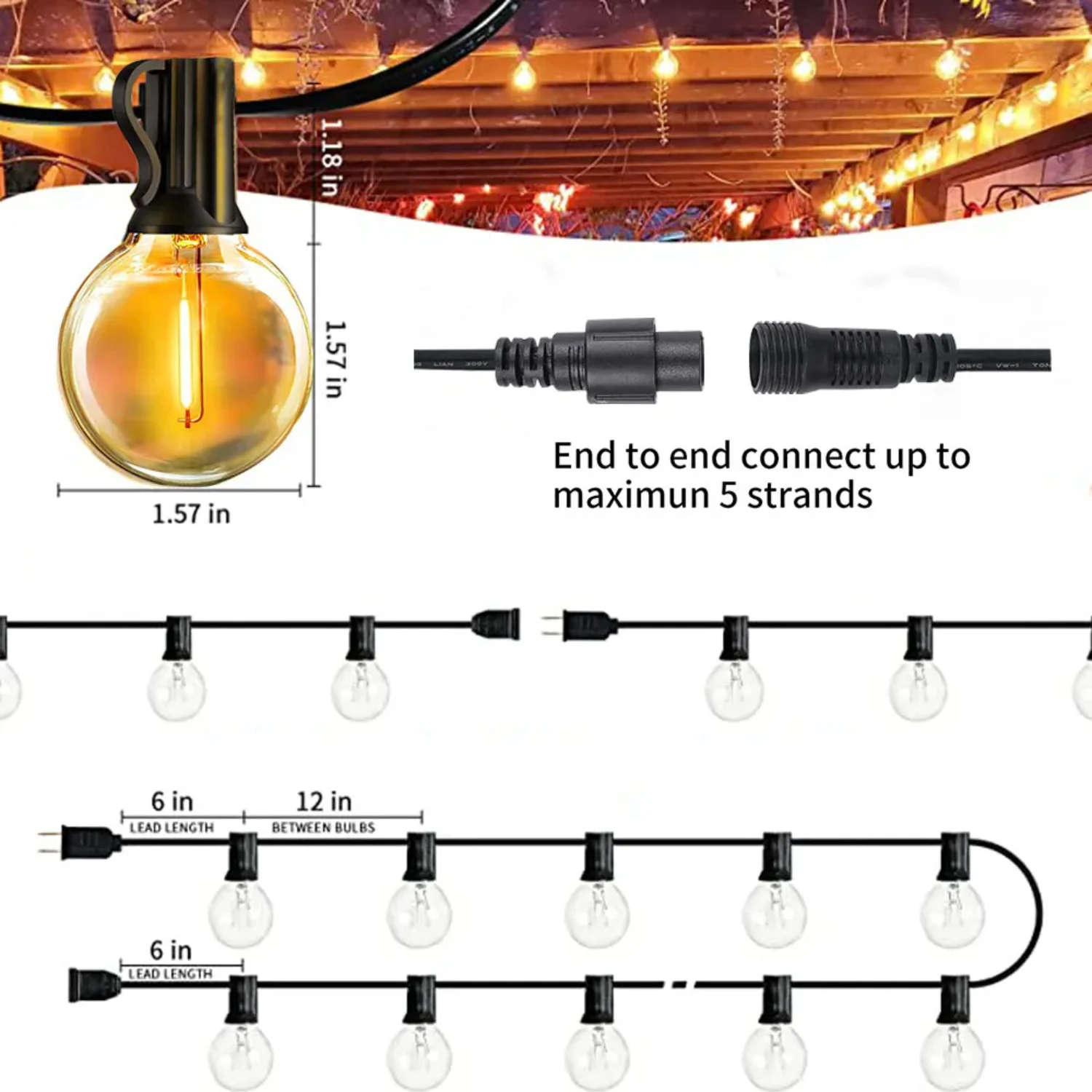 Nuove luci a stringa di fata a LED G40 impermeabili durevoli, efficienti dal punto di vista energetico-ideali per la decorazione del Patio del giardino-IP44 nominale Ch