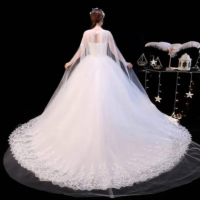 2025 New Style With Train, Elegant Bride, Simple Forest Style, Super Fairy Dreamy, Petite Korean Version, Off-shoulder Wedding