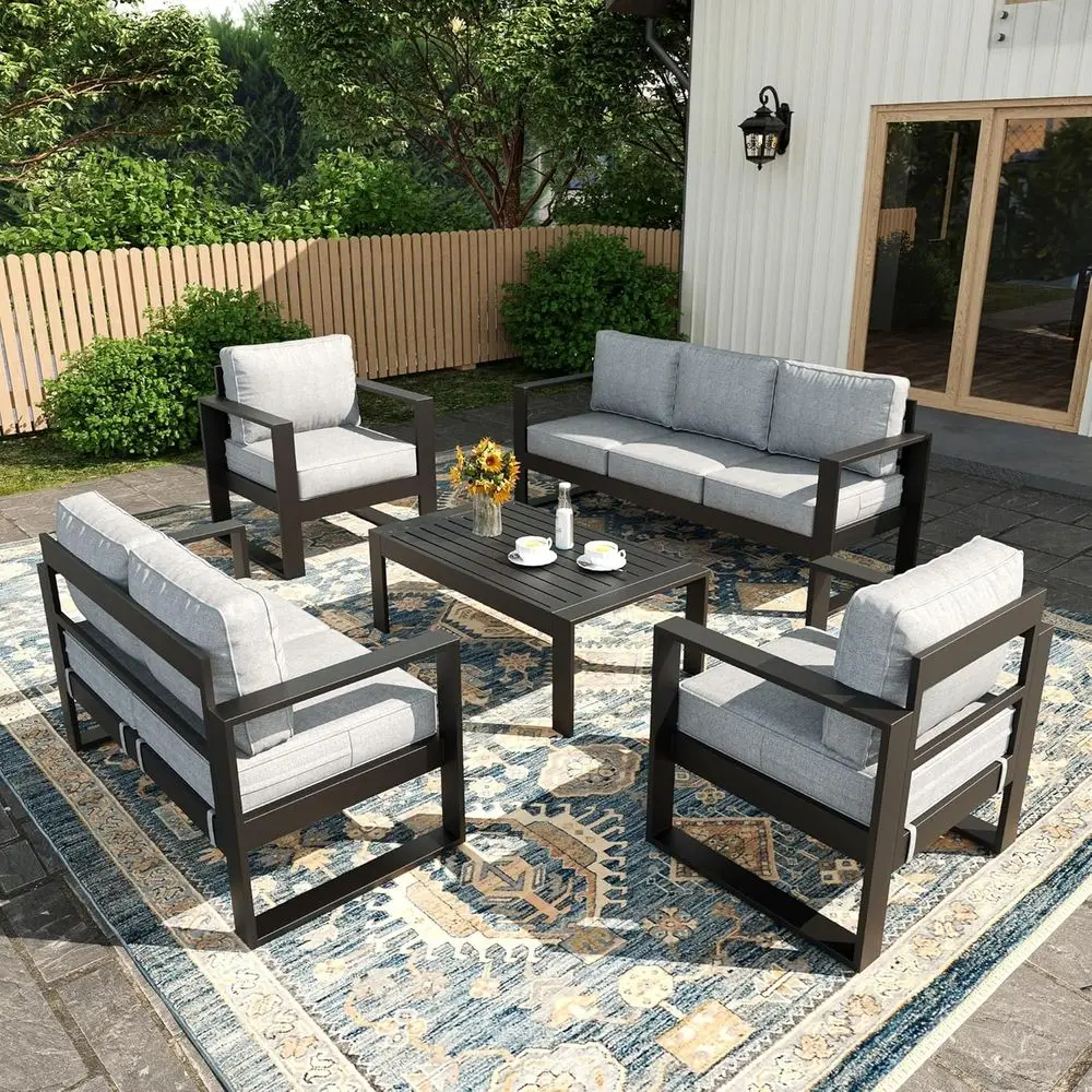 5-Piece Outdoor Patio Sectional Furniture Set with Metal Frame and Olefin Cushions