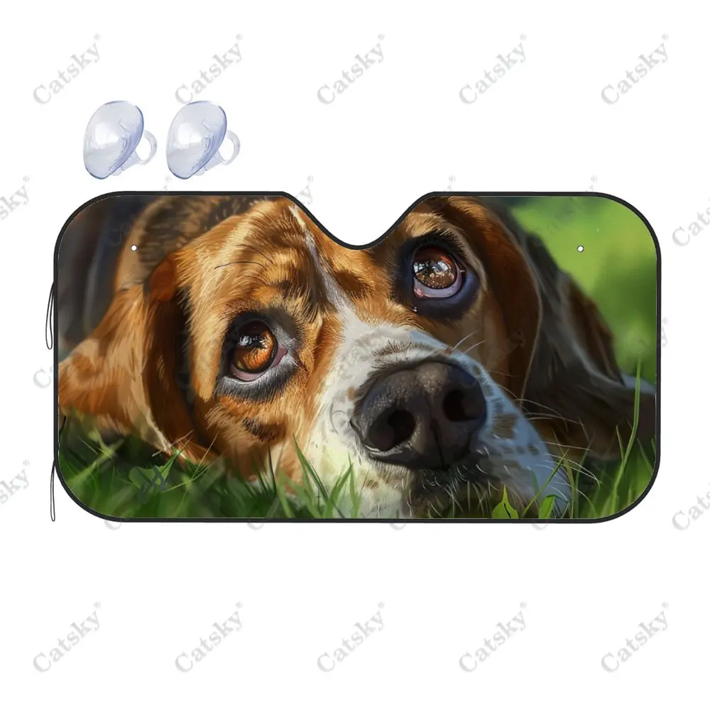 Lying Down Beagle Print Car Windshield Sunshade, Auto Accessories Front Windshield Sun Visor Blocks Uv Rays Protect Decoration