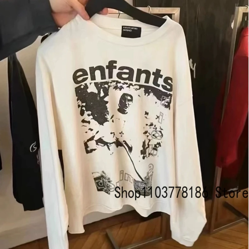 New High Street Loose Roundneck Erd T-shirt Do Old Letter Pattern Print Men Women Top Tee Enfants Riches Deprimes Long Sleeve