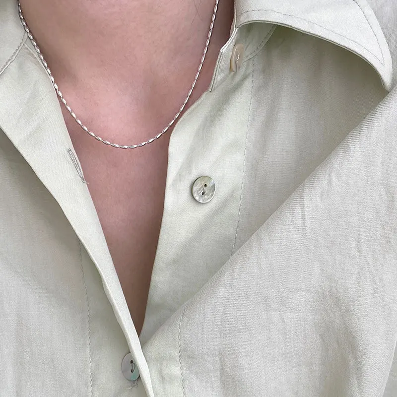 45/55CM Length 925 Sterling Silver Neck Rugby Rice Grains Chain Necklaces Women Luxury Jewelry Charms Accessories Argent 925 image 2