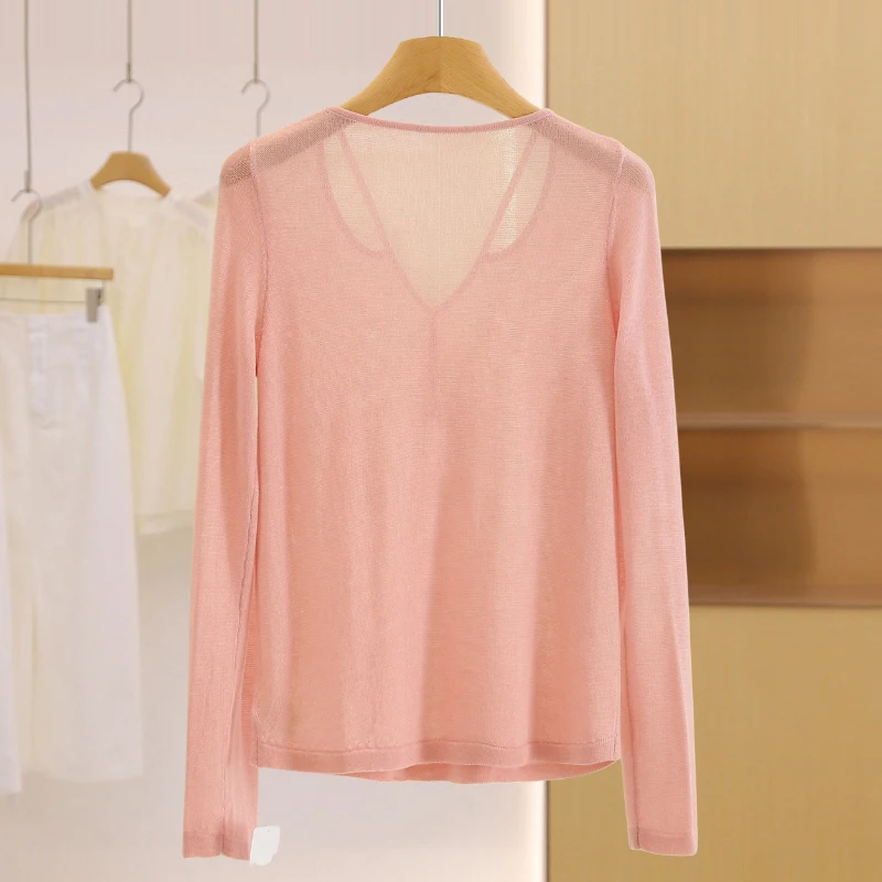 Maglieria V-Ne leggera e versatile, colore puro, design con bottoni scavati per l'autunno, abbigliamento casual, lana di poliestere...