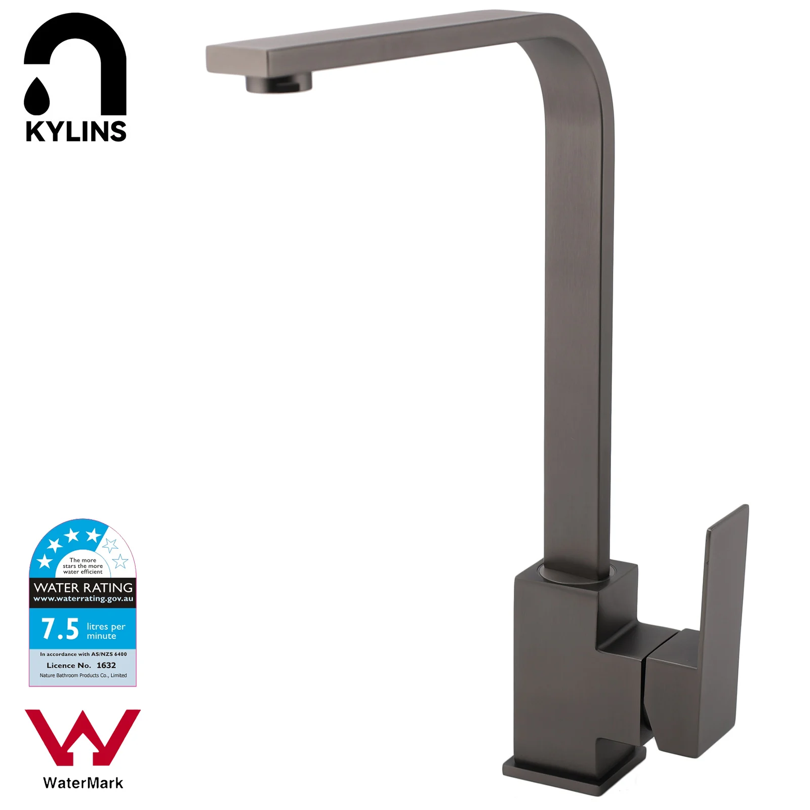 KYLINS Kitchen Faucets Single Lever Hot Cold Water Mixer Tap Gun Metal Square Deck Mounted Laundry Faucets