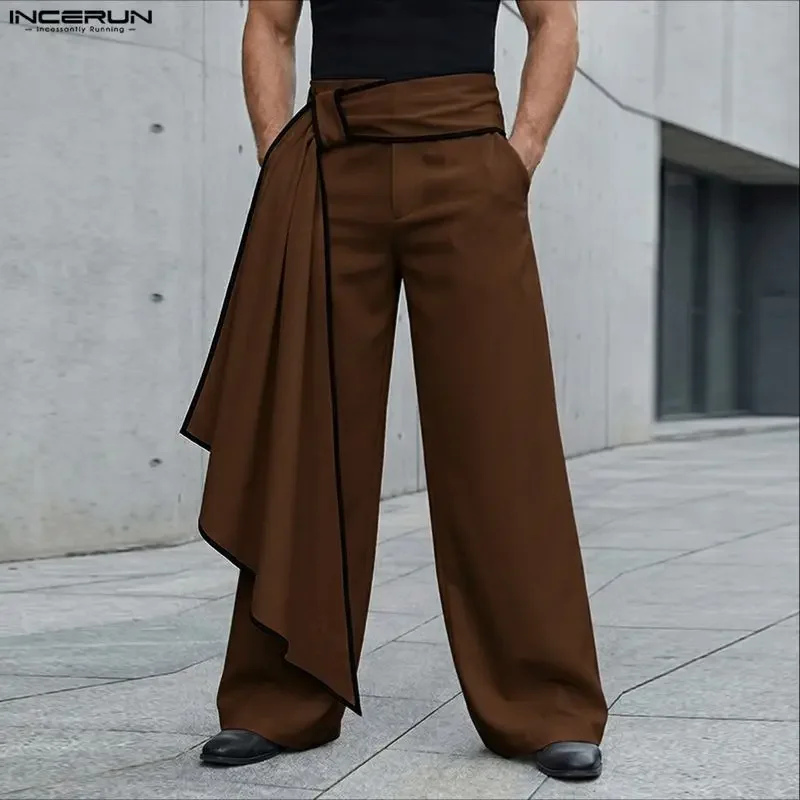 INCERUN Herrenhose, Farbblock-Patchwork-Jogginghose, lässige, unregelmäßige Hose für Herren, Streetwear, lockere Pantalones-Hose mit hoher Taille