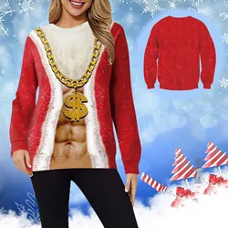 2024 Women's Christmas Ugly Pullvoer Sweater Funny 3D Muscle Print Graphic Oversize Jumpers Long Sleeve Versatile y2k Sudaderas