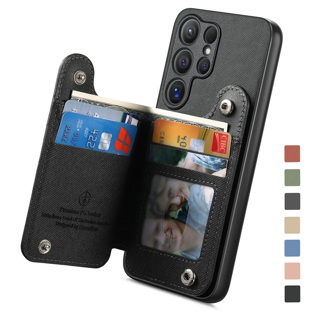 Wallet Double Button Magnet Leather RFID Card Case for Samsung Galaxy S25 S24 S23 S22 S21 S 25 Ultra S 24 Plus S23 FE S24FE Etui