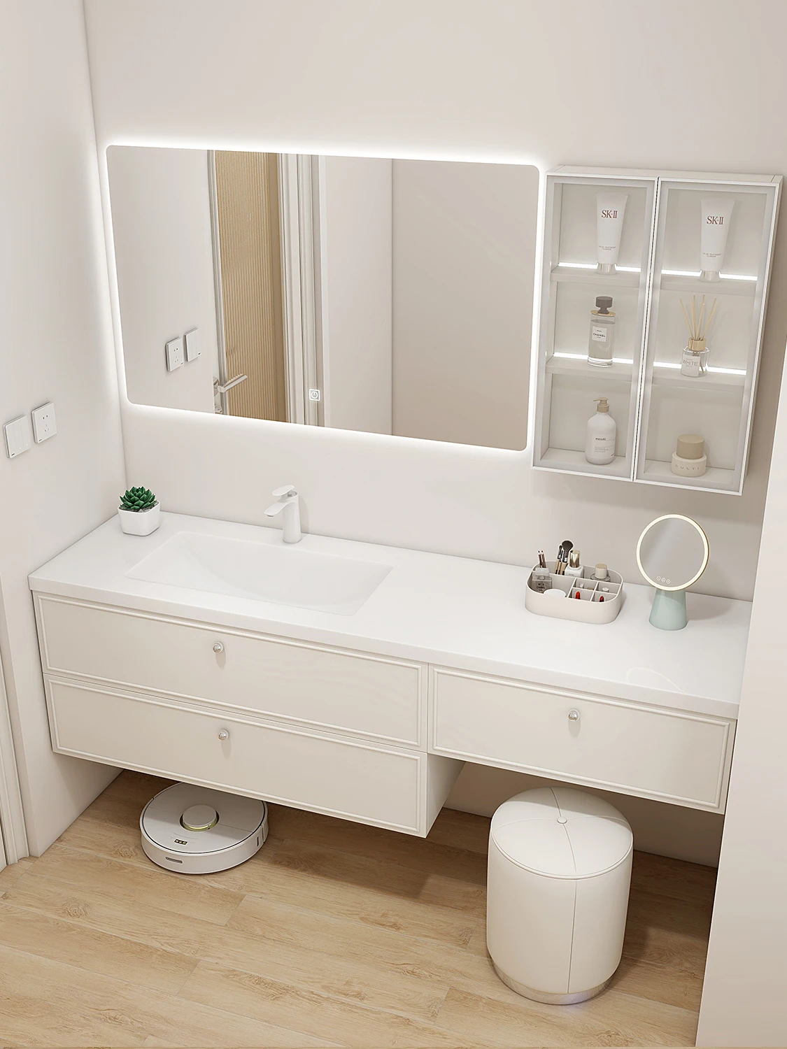 Yjq Bathroom Cabinet Stone Plate Seamless Basin Hand Washing Washbasin Cabinet Combination Washstand Integrated