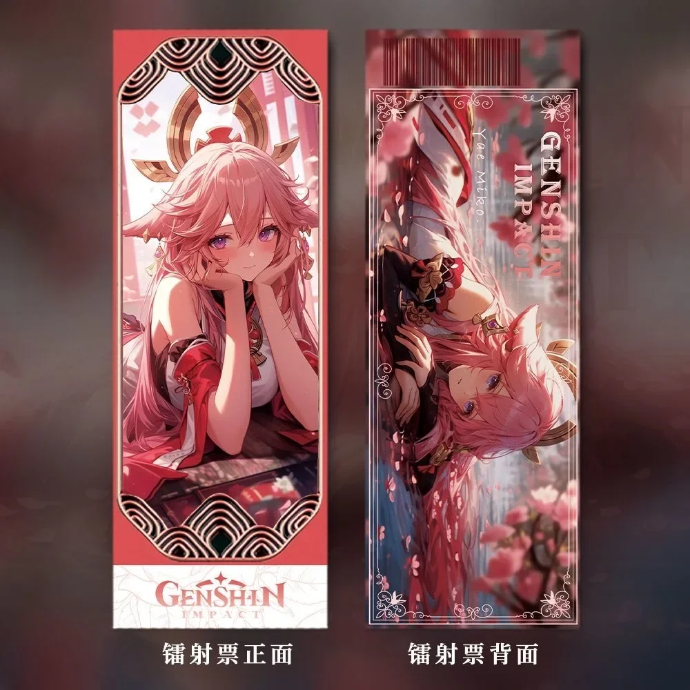 Косплей восемь сложных богов сын Genshin Impact папалоу лазерный билет значок открытка двойной флэш-брелок маленькая карта подарочная упаковка