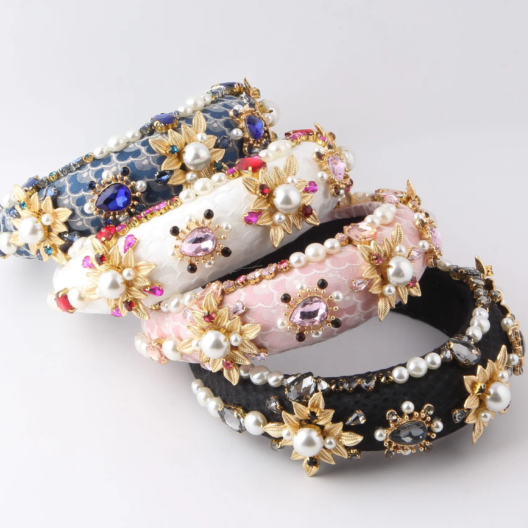

Wide Rhinestones Headband Padded Hair Hoop with Faux Pearl for Bridal Bling Wedding Hairbands Hair Accessories for Women Girls