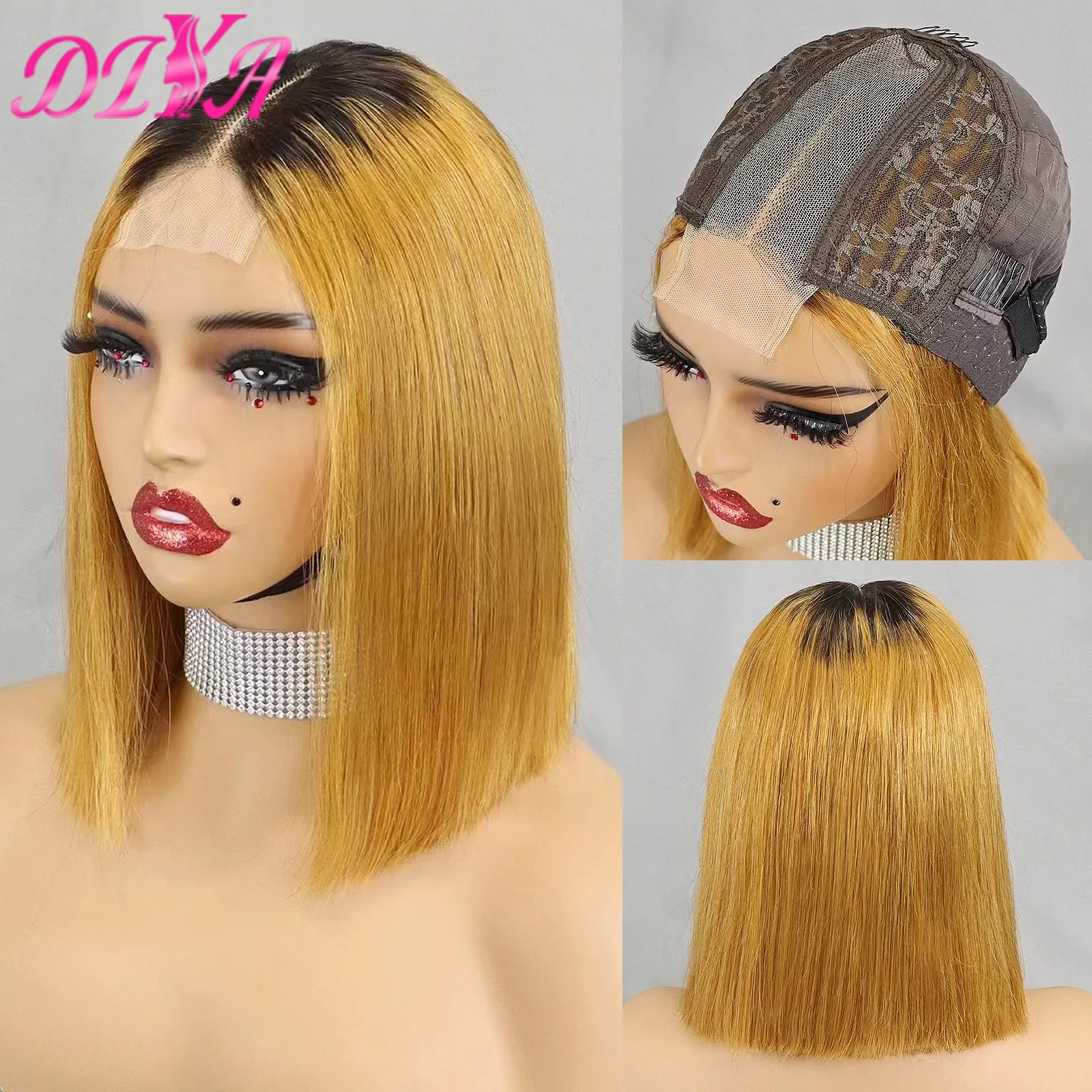 Glueless 2X6 Lace Closure Bob Human Hair Wig for Black Women Super Double Drawn 350% Density Bone Straight Human Hair Wigs