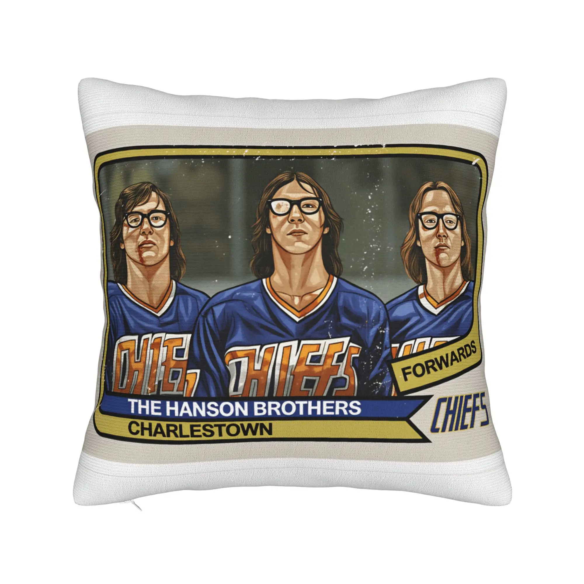 Hanson Brothers Pillow Cover Hockey Card! Hockey Chiefs Vintage Pillow Case For Sofa Home Decor Cushion Cover Birthday Gift