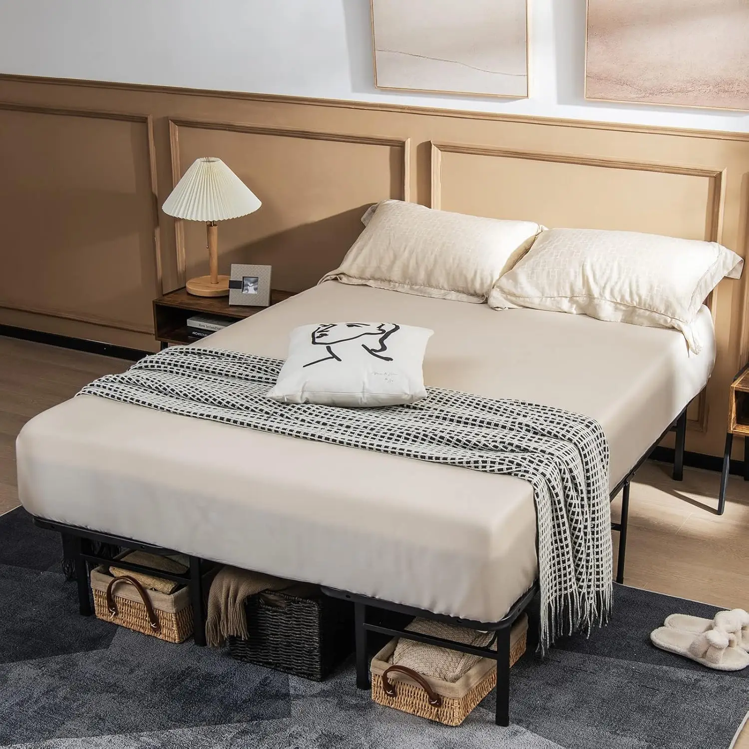 Bed Frame, Queen/King Size Portable Bed Base for Kids, Teens & Adults, Tool-Free Assembly, No Box Spring Needed,