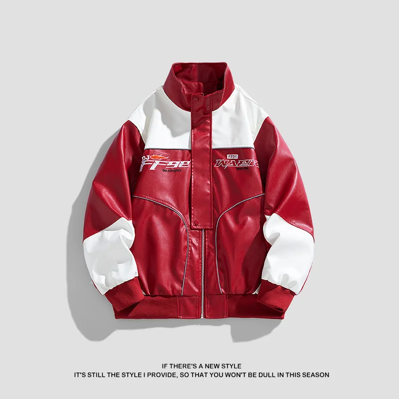 American PU Leather Coat Men's Coat Spring and Autumn New Stand Collar Color Leather Jacket Men